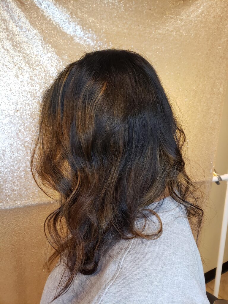 Bronze and blonde balayage with subtle caramel highlights