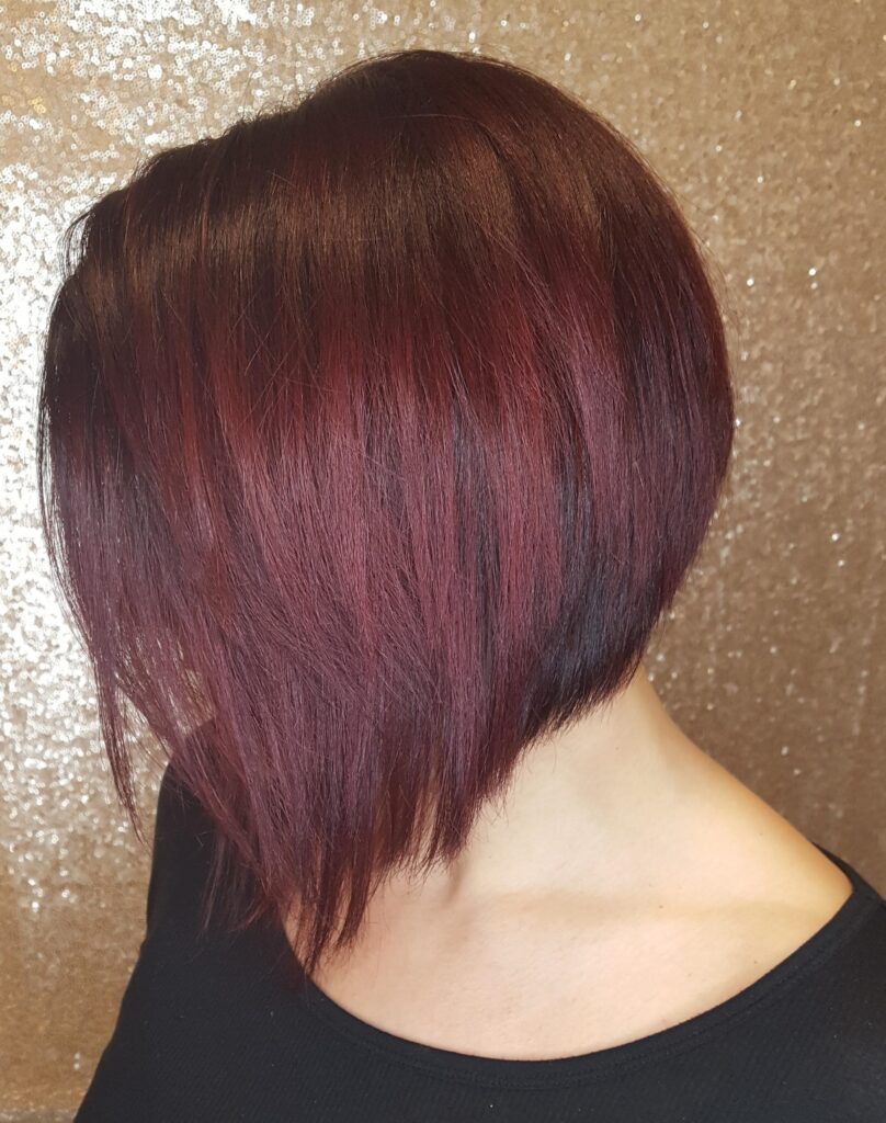 Red textured angled bob with personality